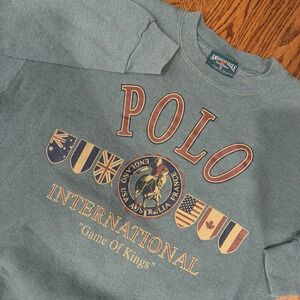 Vintage American Eagle Polo International Fleece Sweatshirt Men's L‎ Green USA